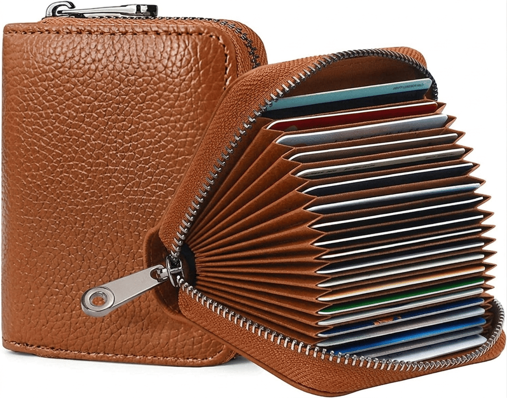 Brown Grained Leather Zippered Card Holder Wallet for Man And Woman view 2