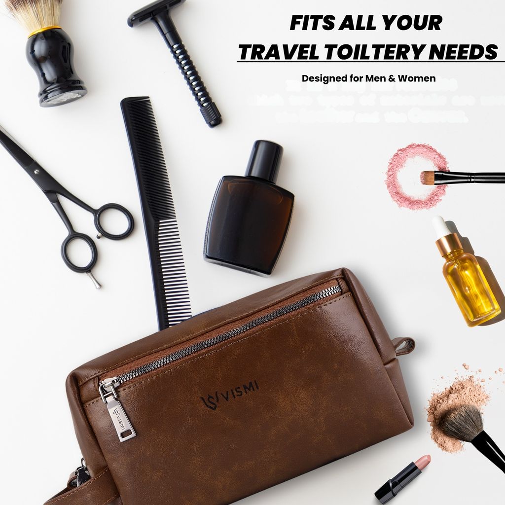 Men Toiletry Pouch | Pu Vegan Leather Travel Bag | Cosmetic Organizer | Water Resistant with Multi Compartment | Travel Organizer Bag view 2