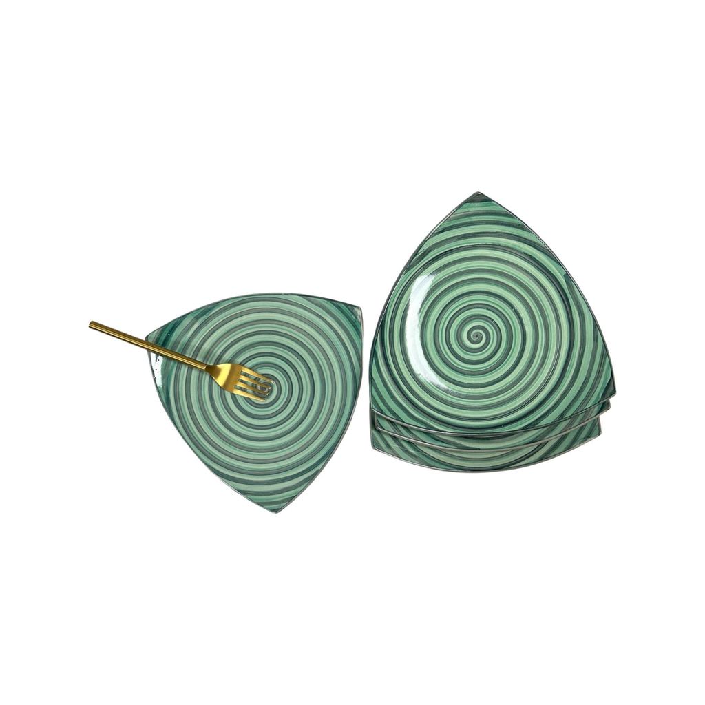 Ceramic Dining Matte Green and Grey Triangle Ceramic Quarter Plates- Set of 4 view 2