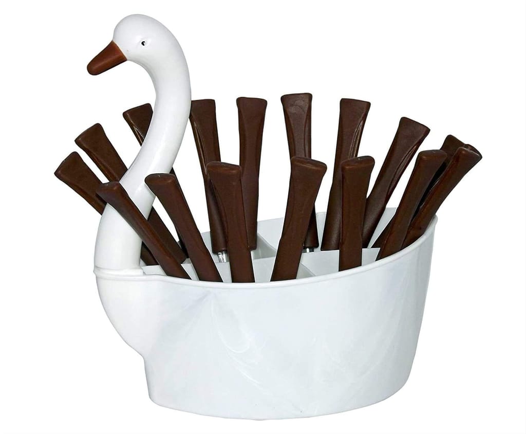 HAPPI Cutlery Set for Dining Table with Stand 24 Pieces Duck Shape Stylish Stainless Steel - 6 Table Spoons, 6 Tea Spoons, 6 Forks, 6 Dessert Spoons (Multicolor) view 2
