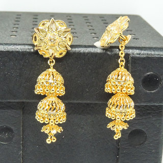 Traditional 1gm gold and micron plated chained jhumkis view 2