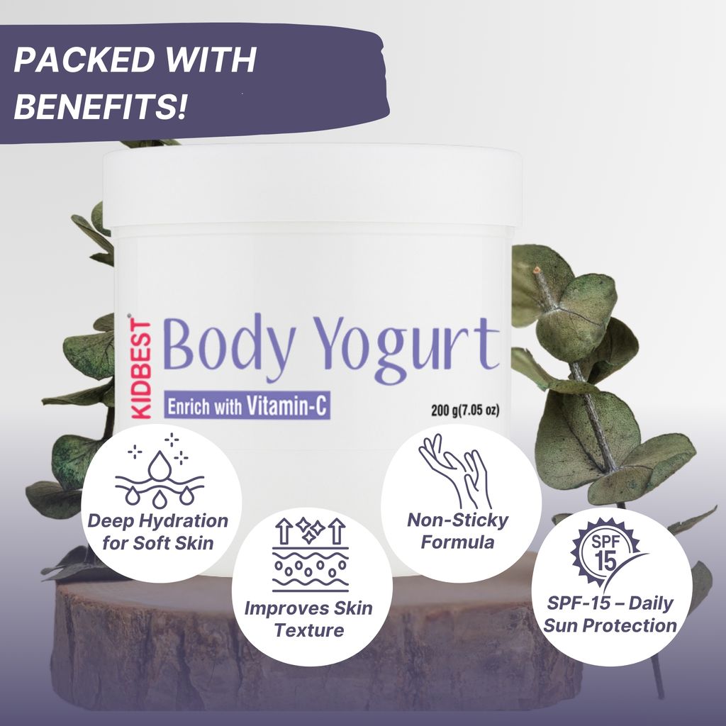 HealthBest Kids Body Yogurt Lotion SPF 15 with L-Glutathione, Vitamin C, and Vitamin E Hydrating Winter Lotion for Normal, Sensitive, and Dry Skin Tear-Free, Paraben-Free, SLS-Free 200g view 2