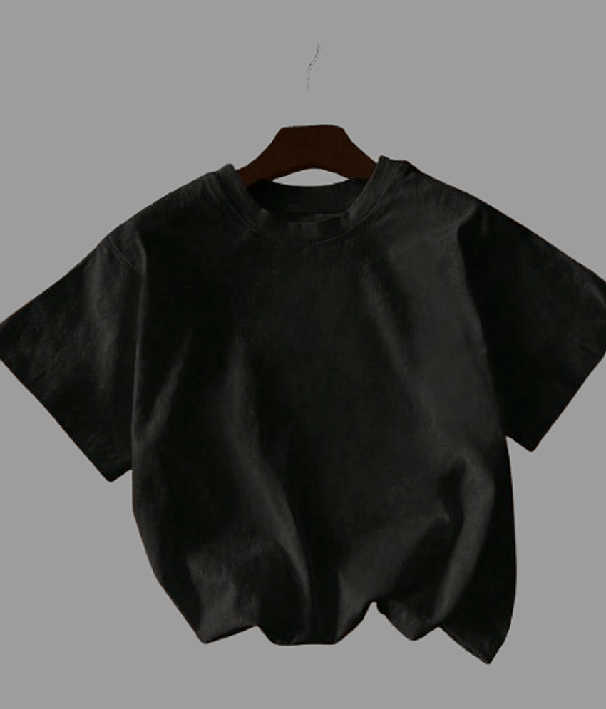 ELBATROSS Women Cotton Blend Printed Oversized Fit Round Neck T-Shirt ( Black ) view 2