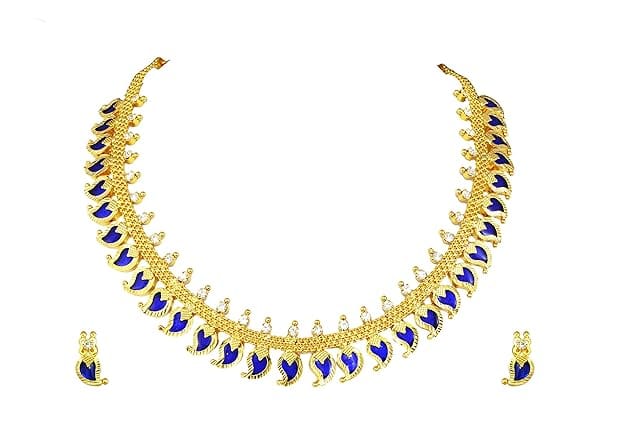 Non-Precious Metal Palakka Necklace Set for Women (Blue) view 2