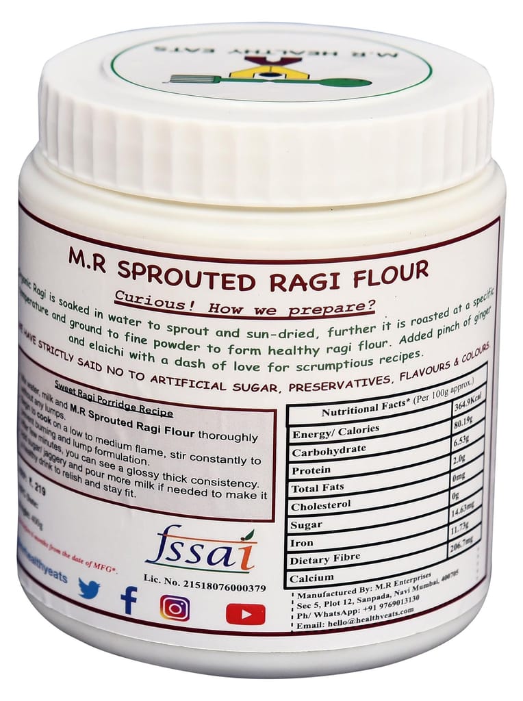 M.R Healthy Eats- Organic Sprouted Ragi Flour for Kids & Adults In Food-Grade Container 400 gms (+6 months) view 2