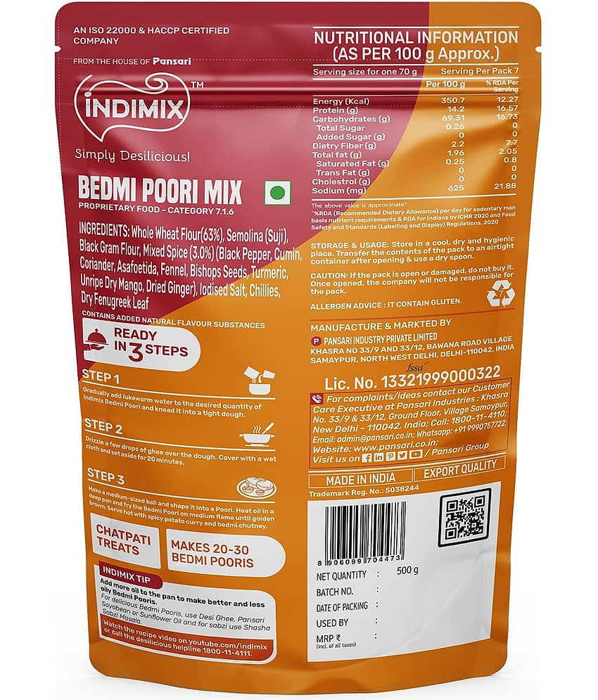 INDIMIX Ready to Cook Bedmi Puri 500 gm view 2