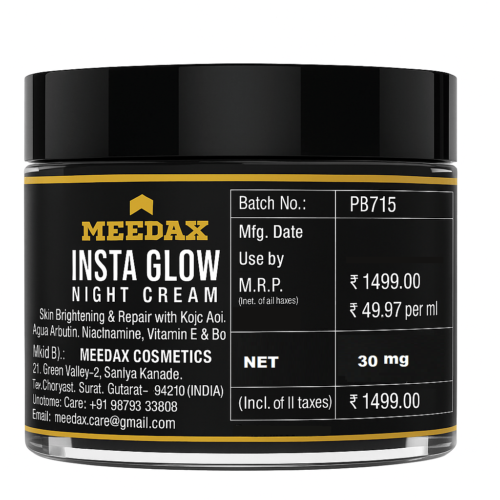 Meedax Insta Glow Night Cream – 30g | Skin Brightening & Repair with Kojic Acid, Alpha Arbutin, Niacinamide, Vitamin E & Botanical Oils view 2