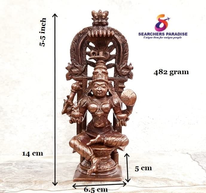 Searchers Paradise - Copper Idols Kohalpur Lakshmi,5.5 inches, Copper Handmade 482 Grams, Patina Antique Finish, Pack of 1 Piece view 2