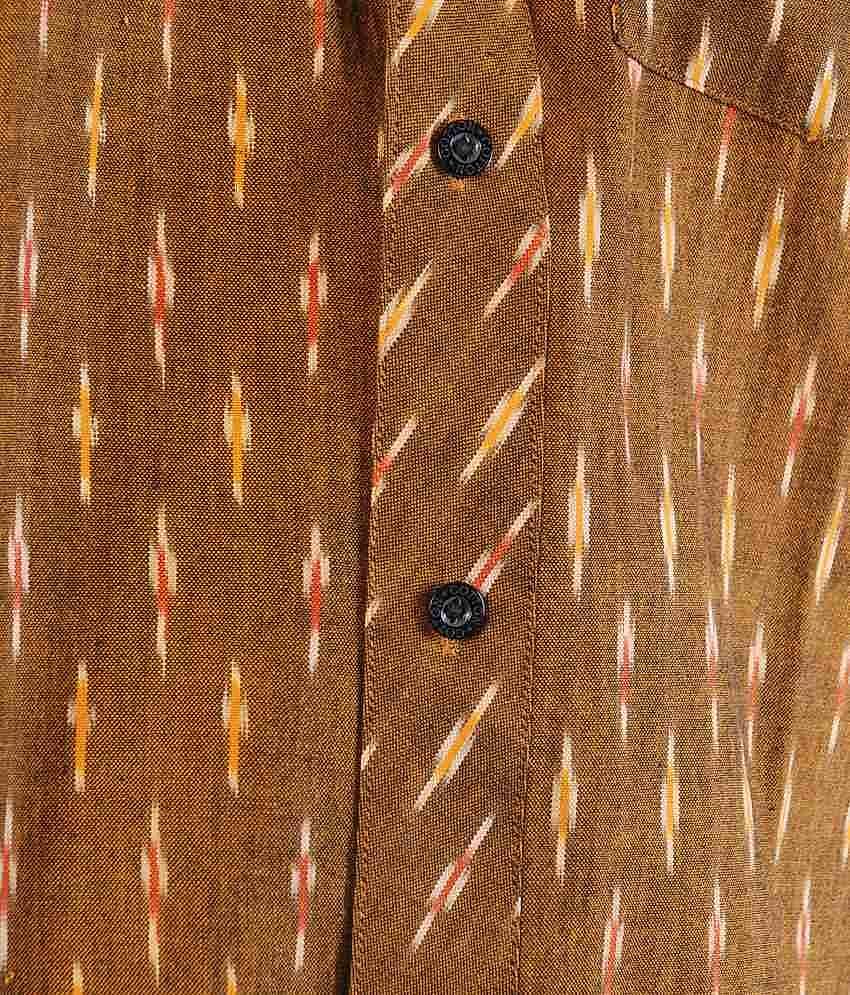 Hand Woven Cotton Mustard Ikat Weave Shirt view 2