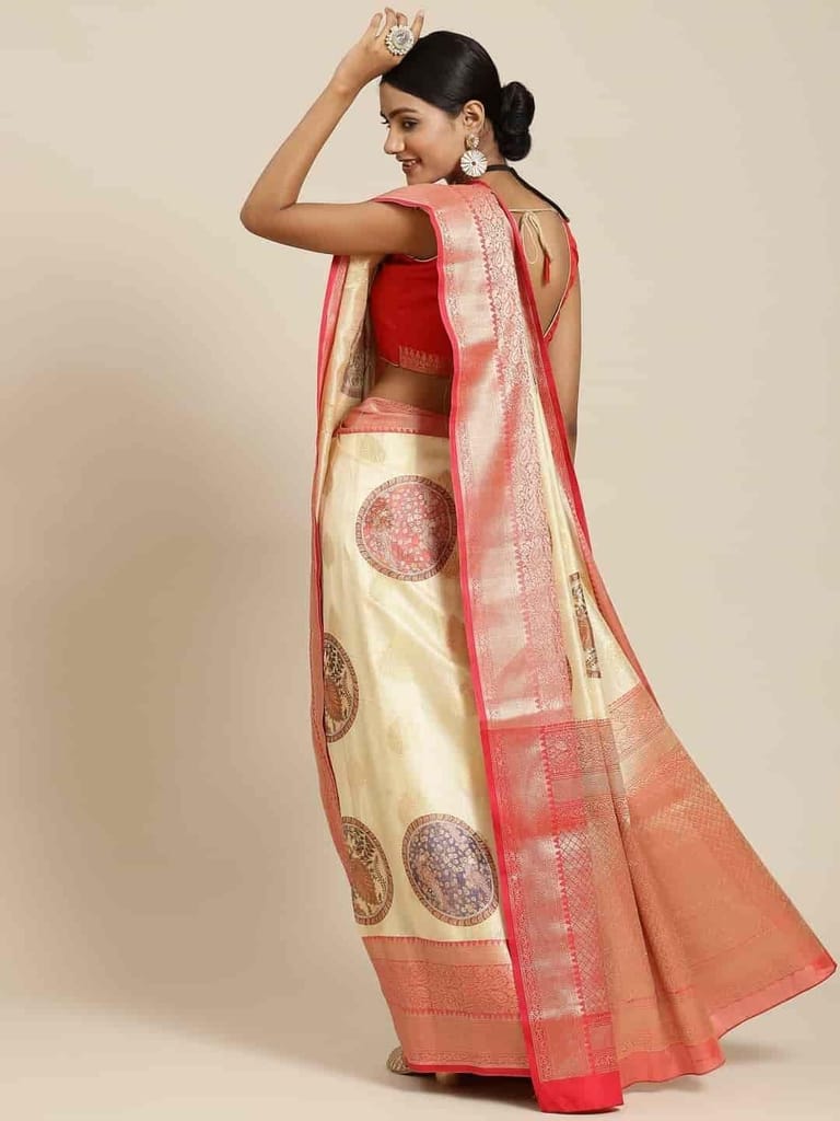 Women's Banarasi Digital Printed Zari Woven Saree with Unstiched Blouse Piece view 2