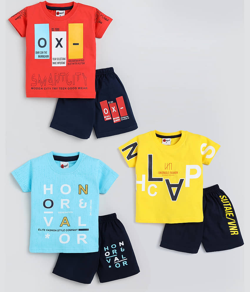 Mars Infiniti Pack of 3 Boys Cotton T-Shirt & Shorts Set ( Light Blue )
