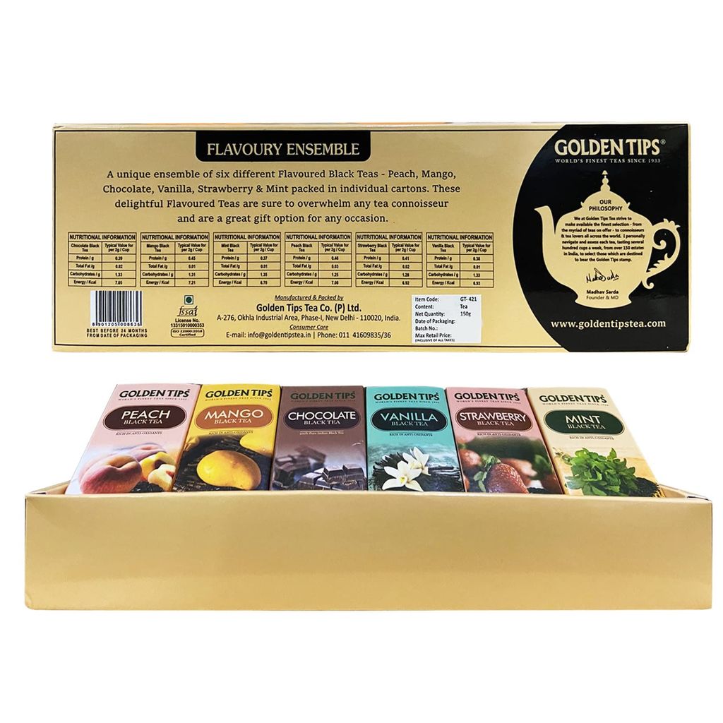 Golden Tips Unique Ensemble of Six Different Flavored Black Teas Gift Box (150 Gram-75 Cups) view 2