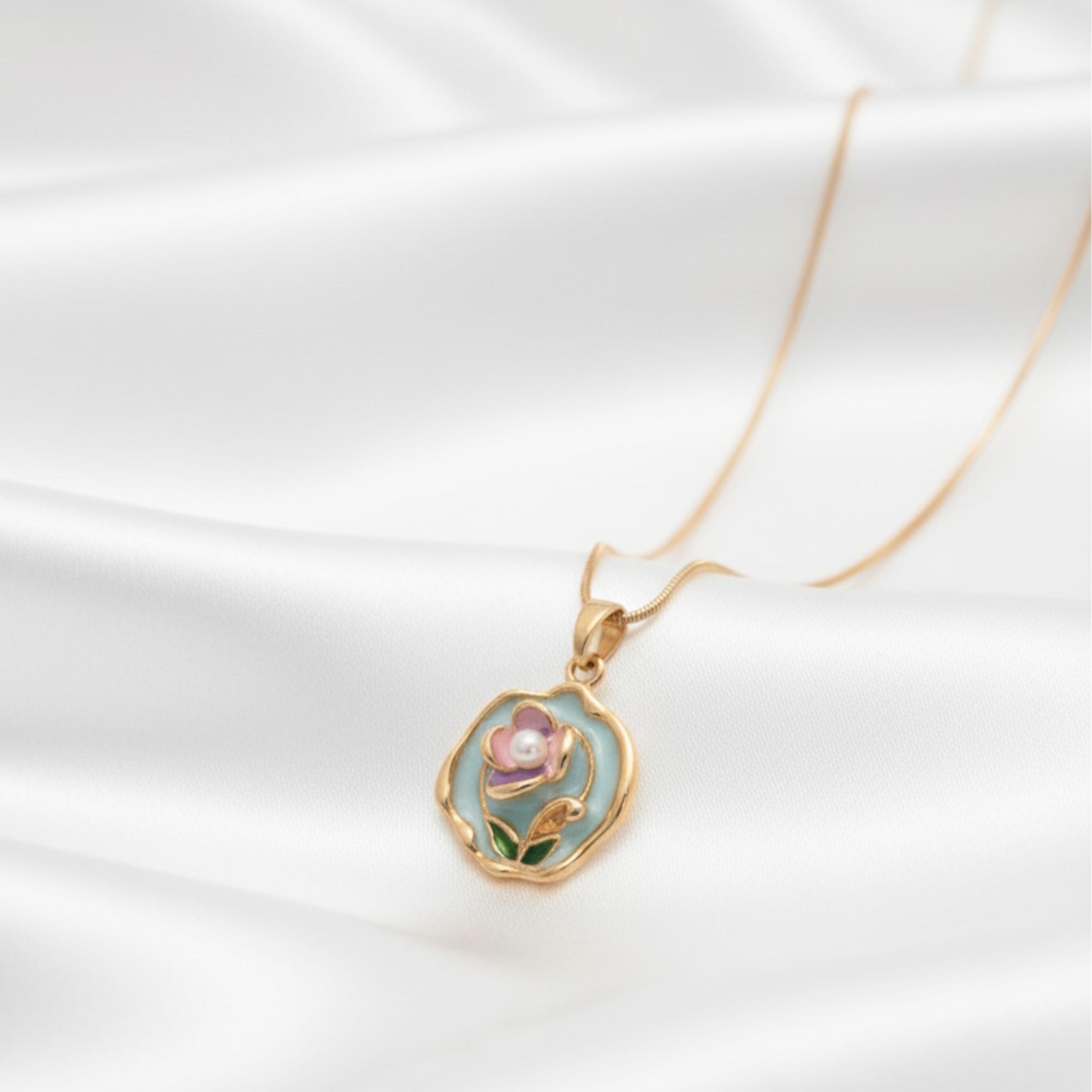 KAYYA21 Gold-Plated Floral Enamel Pendant Necklace – Stainless Steel | Anti-Tarnish | Pack of 1 view 2