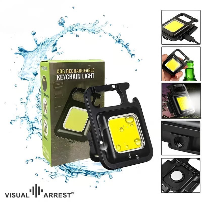 Rechargeable COB Keychain Flash Light Super Bright Mini Emergency LED Torch 800 Lumen Portable Magnetic Base Keyring 3 Lighting Modes USB Charging Flashlight with 2 Small Night Lamps view 2