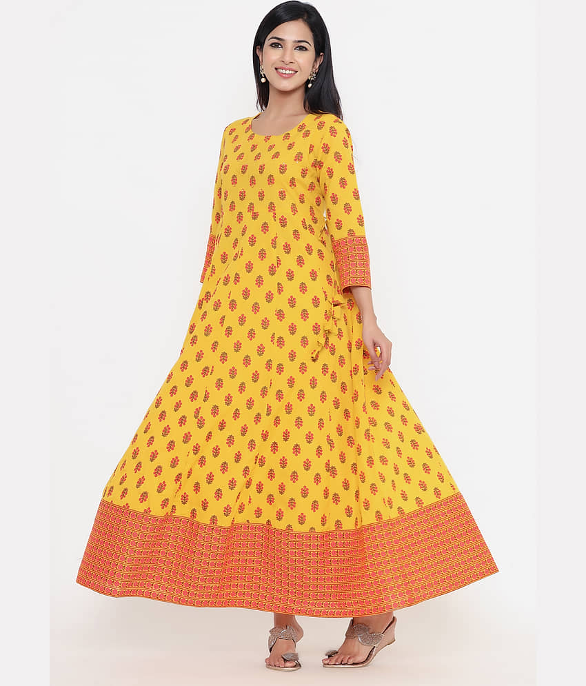 Kbz Yellow Cotton Anarkali Kurti view 2