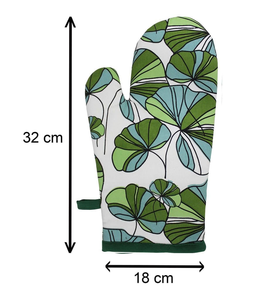 Airwill 100% Heat Resistance, Floral Designed Kitchen Oven Mitts (Gloves) (Green, Pack of 2) view 2