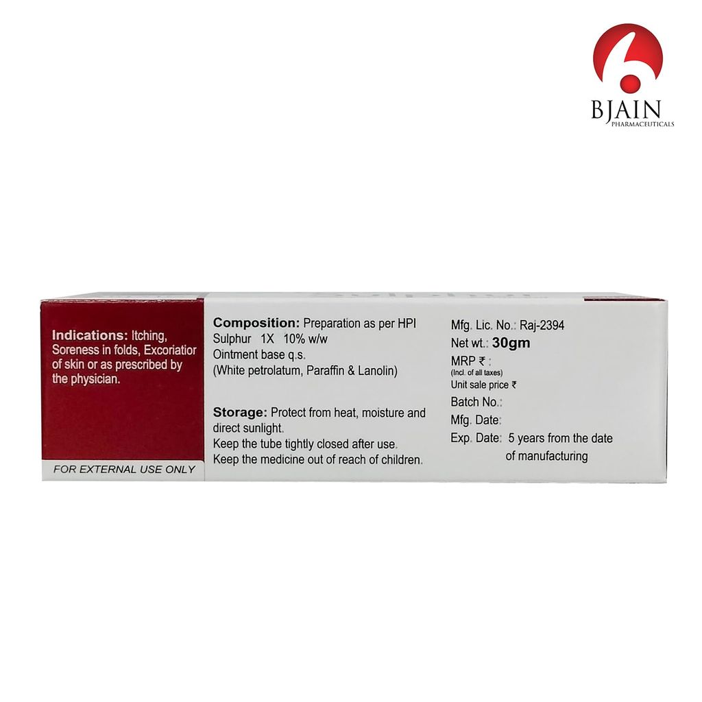 BJAIN Sulphur Ointment for Itching & Soreness, 30gm (Pack of 4 ) view 2