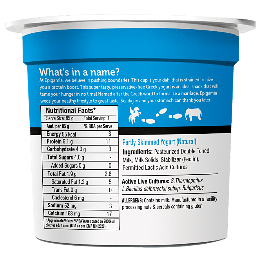 Epigamia Natural Greek Yogurt 85G, 1 Pc view 2