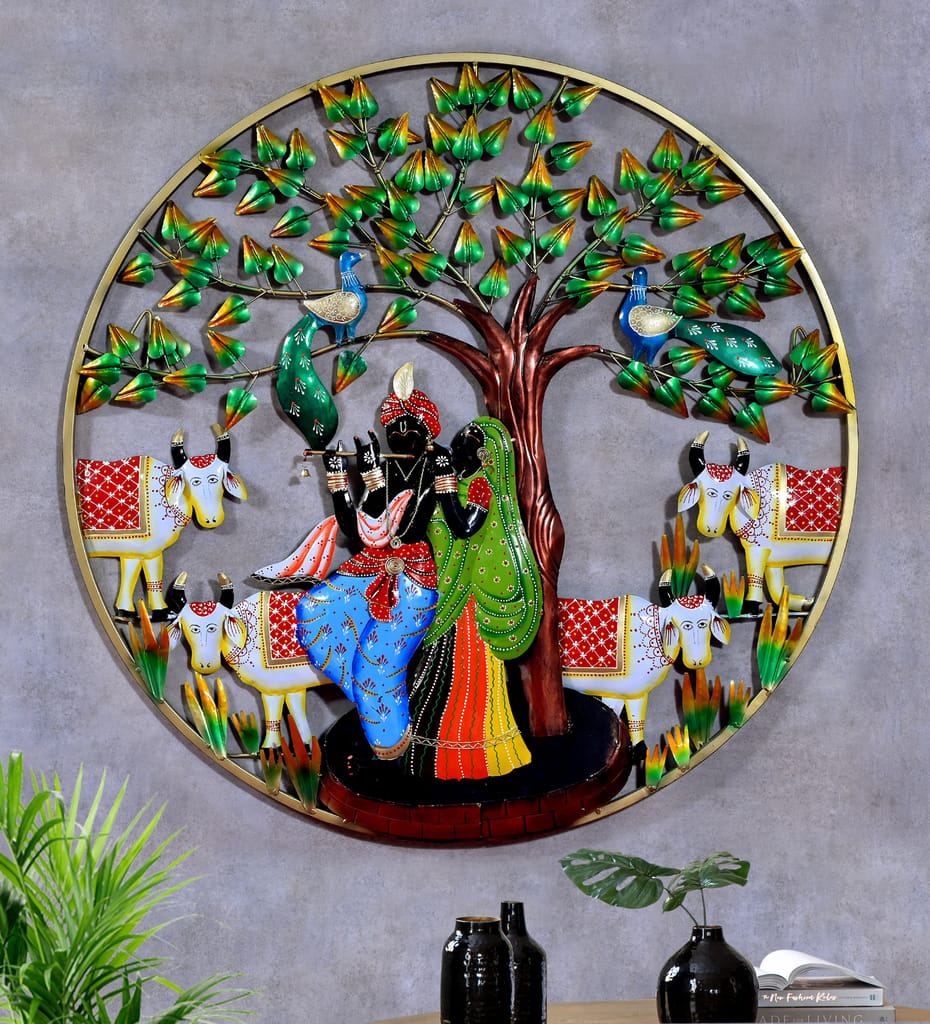 Handmade Metal Emboss Painting Radhe Krishna 36'' Inch view 2