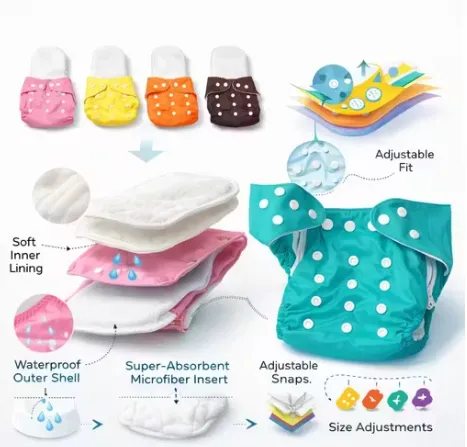 Pack of 3 Reusable Washable Cloth Diapers for Babies | Leakproof, Soft & Skin-Friendly | Adjustable Size | Eco-Friendly Nappy Set view 2