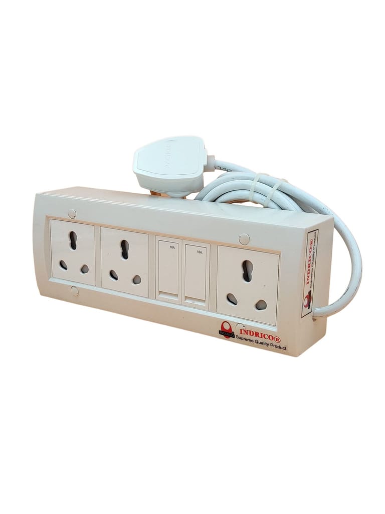 INDRICO 15 Amp Electric Extension Board for Heavy Duty with Individual Switches PVC White Pack of 1 view 2