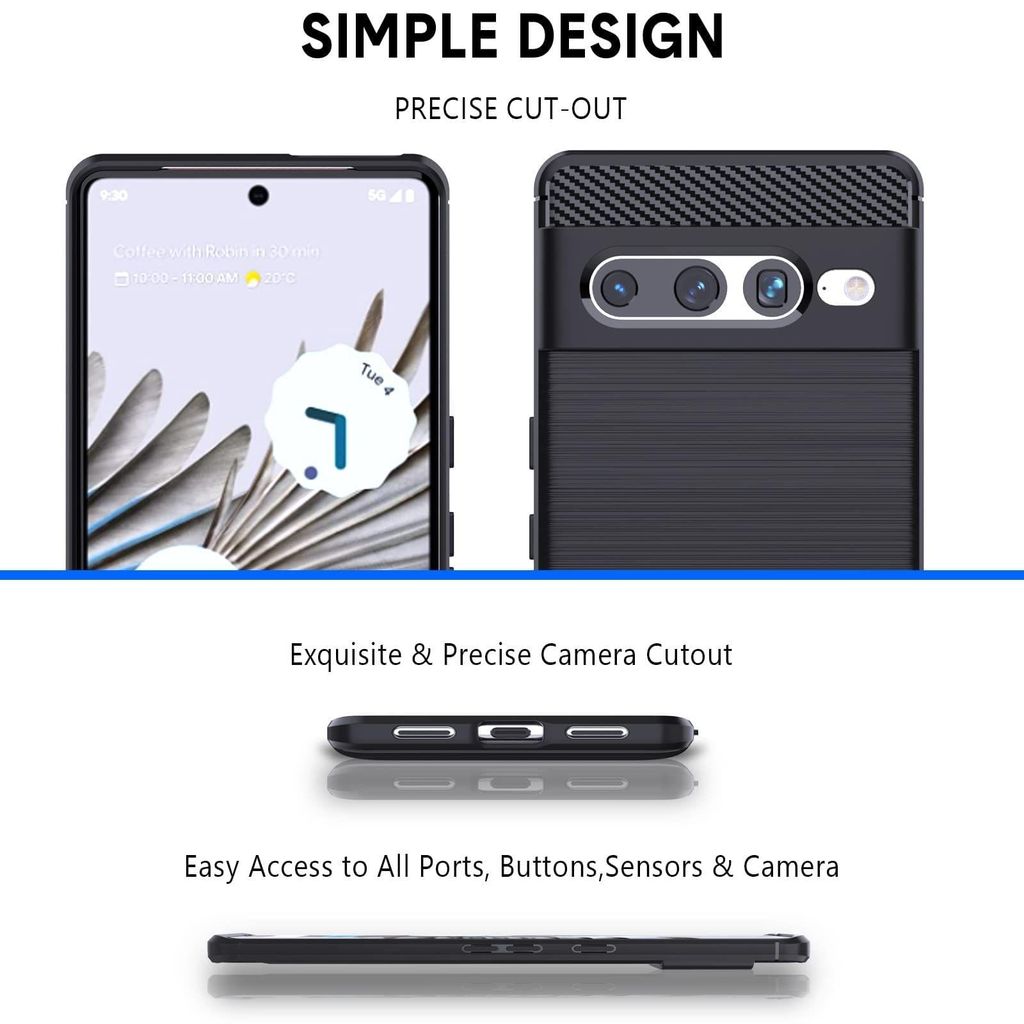 Natbok Compatible with Google Pixel 7 Pro Case, Flexible TPU [Brushed Texture] [Anti-Slip] Shockproof Military Protection Bumper Phone Case,Slim Case Cover Compatible with Pixel 7 Pro,Black view 2