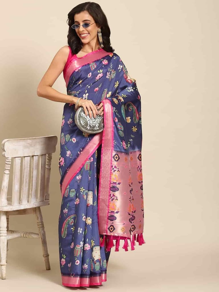 Women's Kalamkari Print with Regal Weave Silk Saree With Unstiched Blouse Piece view 2