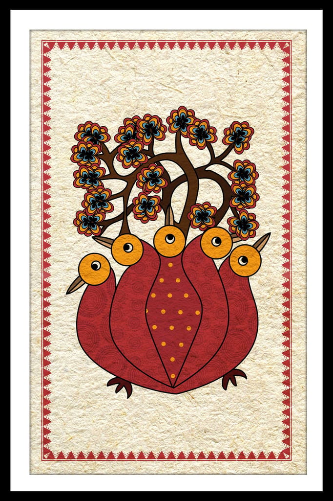 ELEGANT GOND ART 16in X 24in WITH BLACK FRAME view 2