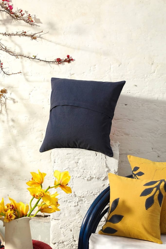 Aranya Grey Small Cushion Cover With Mustard Petals view 2