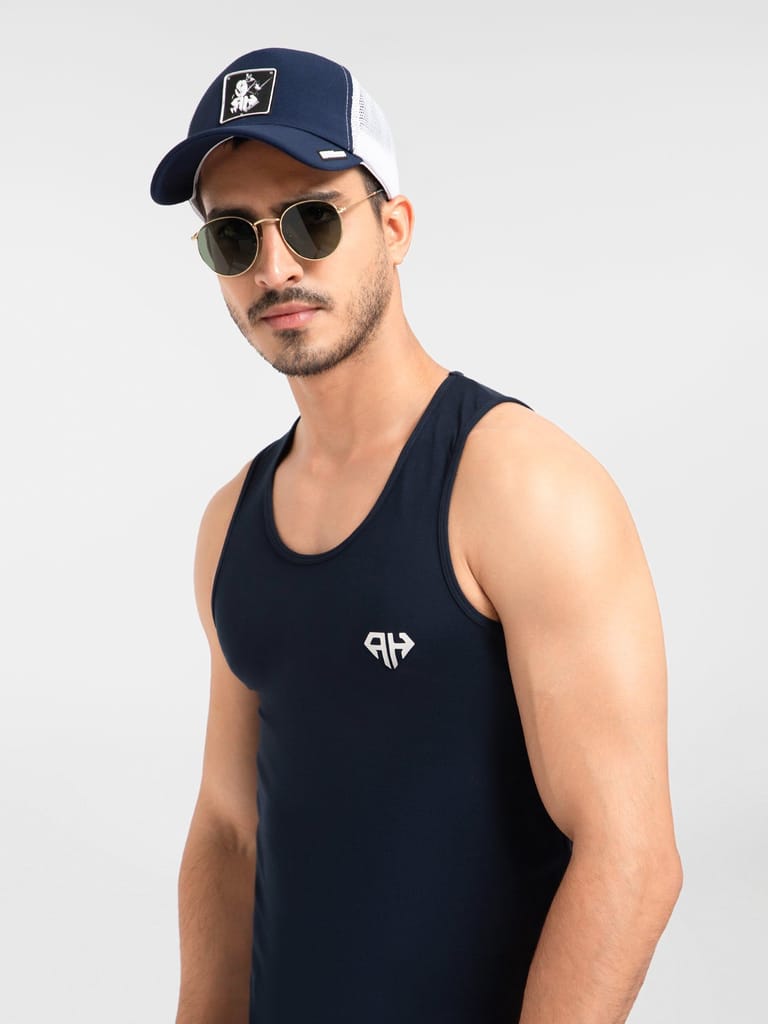 AH Gym Vest Navy Blue 4-Way Stretch view 2