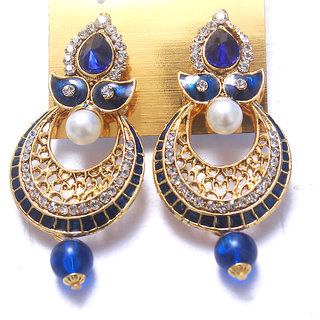 Jewellery Royal Designer Gold Plated Blue Traditional Kundan Earrings view 2