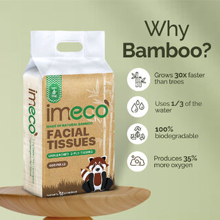IMECO Bamboo Facial Tissue Papers 200 Pulls (Pack of 6), 1200 Pulls, 2 Ply, Premium Soft, Biodegradable Skin Safe view 2