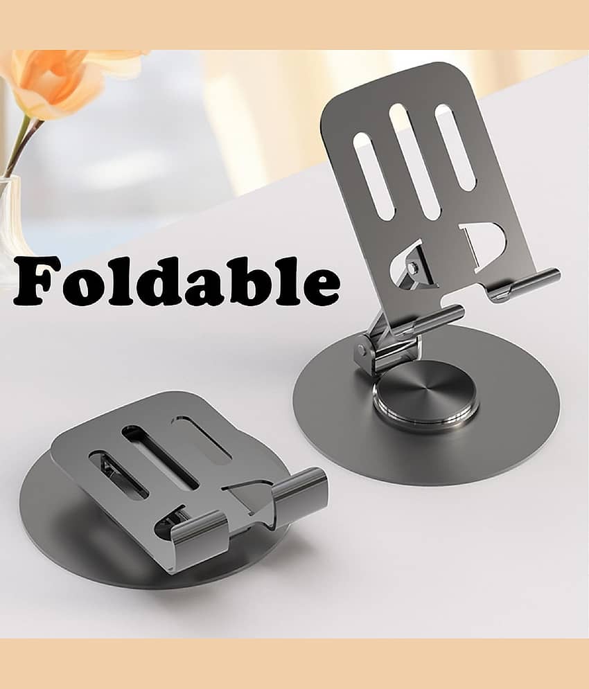 Metal Foldable Mobile Stand |Mobile Holder with 360° Rotating Base| Adjustable Angle & Height Levels|Robust Structure|Compatible for All Smart Phone Upto 9 inches view 2