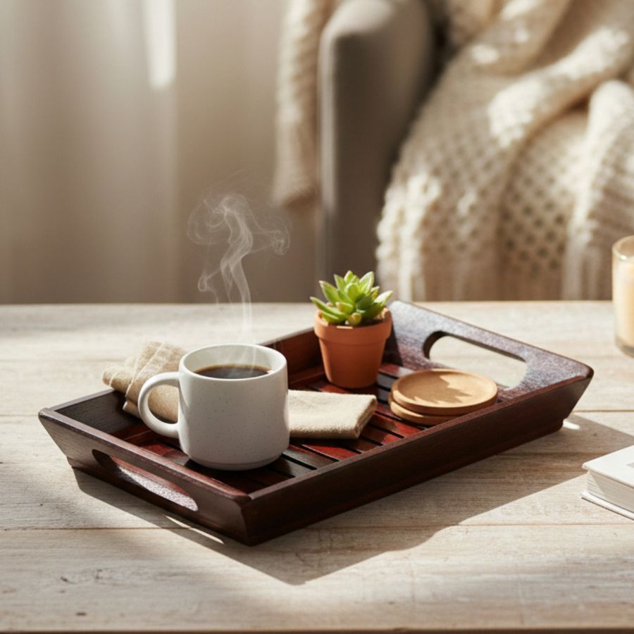 ELEGANT WOODEN SERVING TRAY view 2