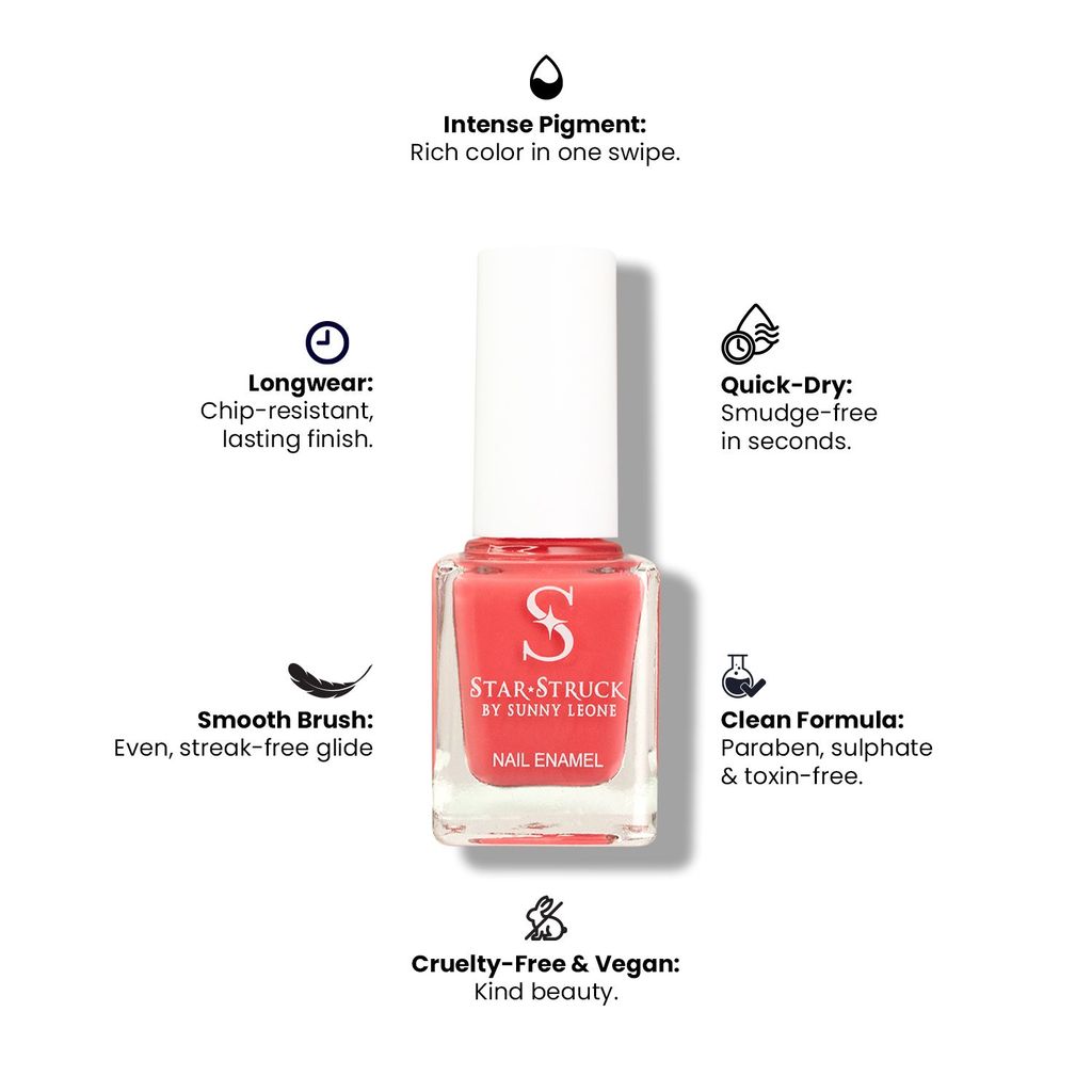 StarStruck by Sunny Leone - Pink Charm - Glossy Nail Polish | Mirror-Like Shine & Longwear Color | Quick Dry Formula view 2