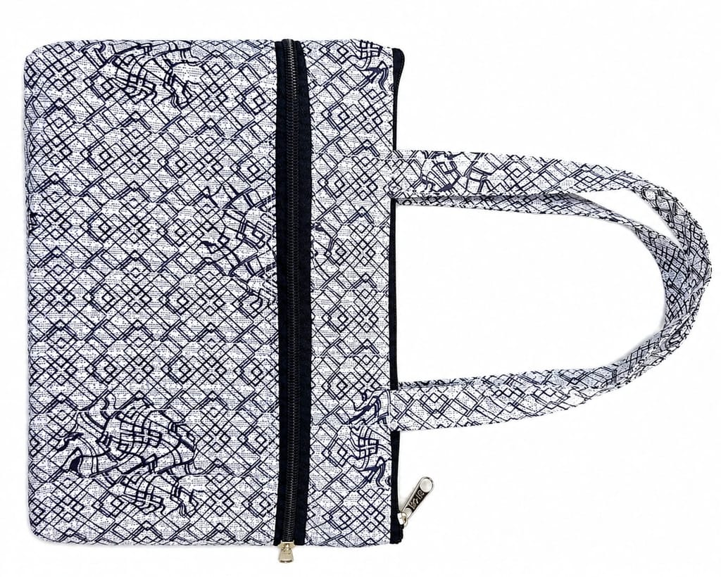 Geometrical Printed Cotton Zippered Handbag for Women view 2
