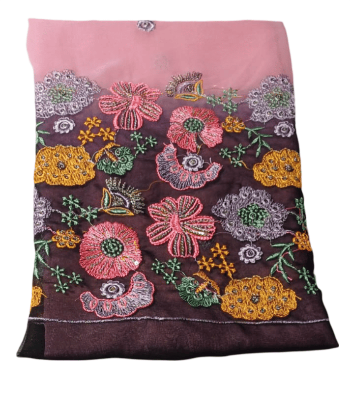 Georgette Pink, Black Saree With Blouse Piece view 2
