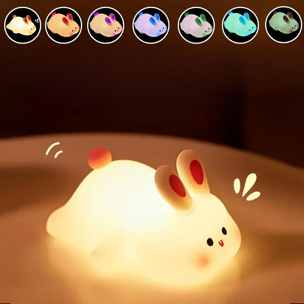 Cute Little Rabbit Night Light Touch Silicone Animal Night Lamp | Rechargeable LED Bedside Lamp for Children's Bedroom | Ideal Gift for Boys, Girls, Toddlers, and Nursery view 2