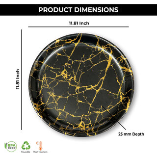 Ariya Melamine 11 Inch Dinner Plates - Black & Gold, Set of 3 | Durable, Lightweight & Easy to Clean view 2