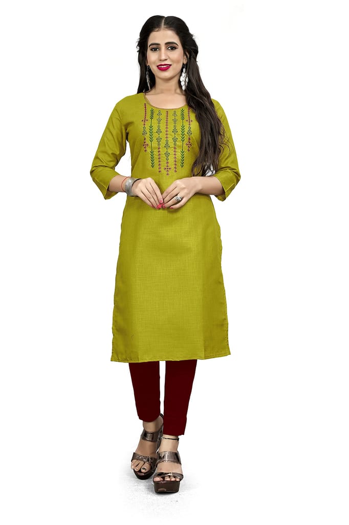 STYLEOO Ruby Slub Embroidered Straight Kurta for Women Pack of 2, MUSTARD & PINK (M, L, XL, XXL) view 2