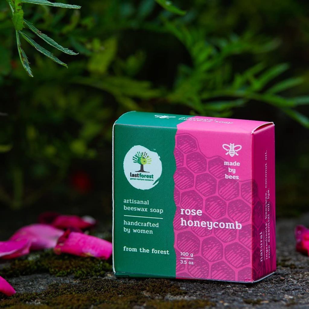 Last Forest Beeswax Soap (100gm), Herbal Bathing Soap for Glowing Skin, Handcrafted, Handmade, 100% Natural Ingredients, Moisturizing, Natural Beeswax, Bathing Soap for Men & Women (Rose) view 2