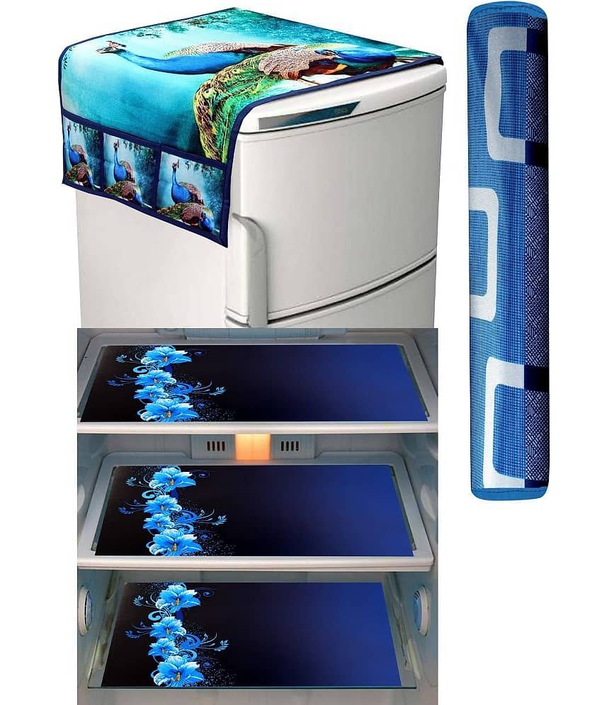 Crosmo Polyester Abstract Fridge Mat & Cover ( 99 53 ) Pack of 5 - Blue