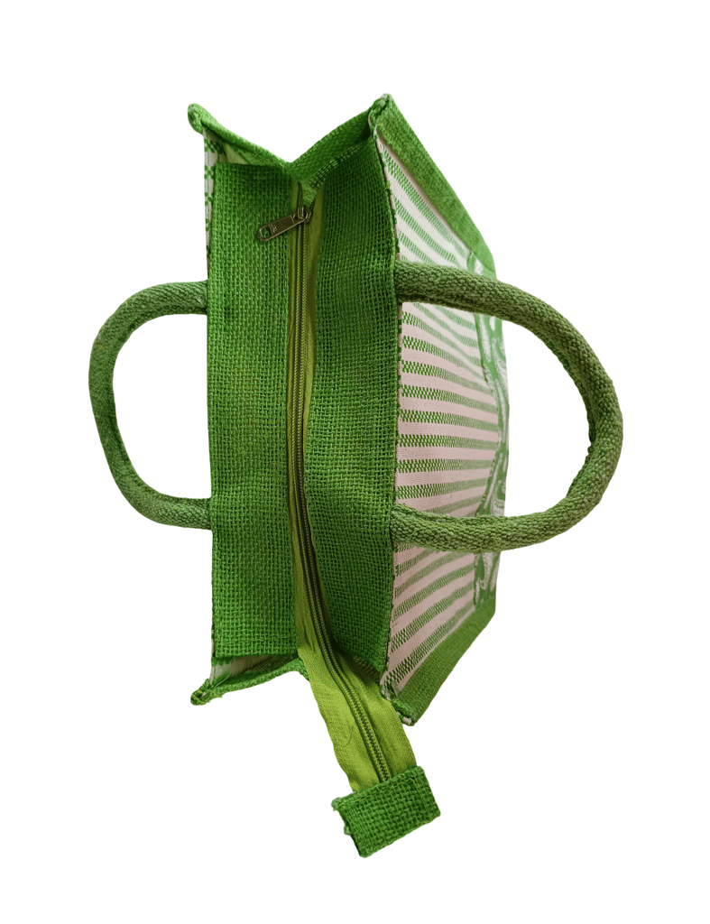 Green Striped Jute Bag with Paisley Pattern - Eco-Friendly view 2