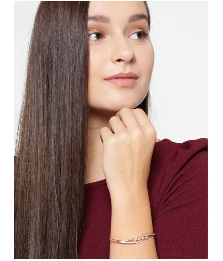 Prita American Diamond Rose-Gold Plated Bangle Style Bracelet for Women and Girls view 2
