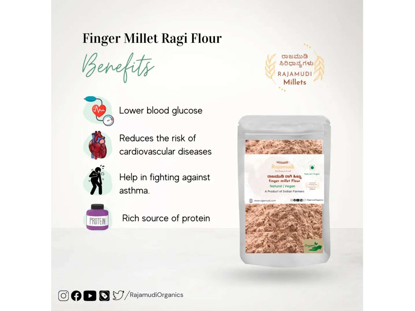 Rajamudi Organics Finger Millet Flour - 2 Kilogram view 2