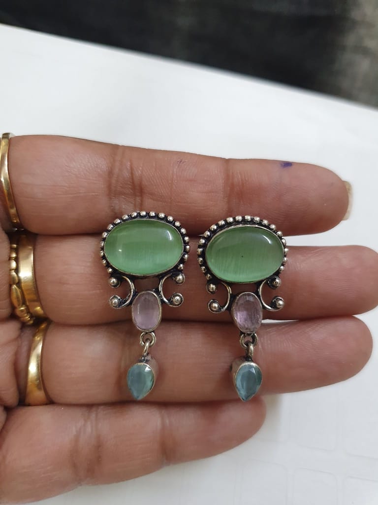 German Silver Oxidized Drop Earrings view 2