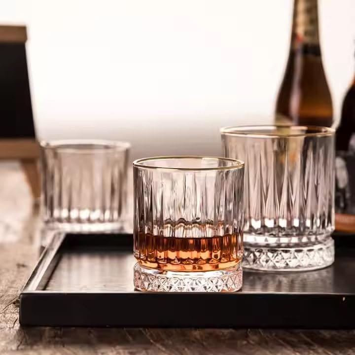 Crystal Square Whiskey Glass |330 ML | Clear Heavy Base Rocks Barware Glasses |Diamond for Scotch, Brandy Glass and Cocktail Drinks for Wine, Beer Party view 2