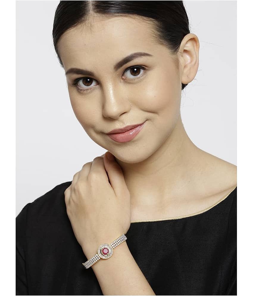 Priyaasi Stylish Gold Plated Round American Diamond Bracelet For Women And Girls view 2