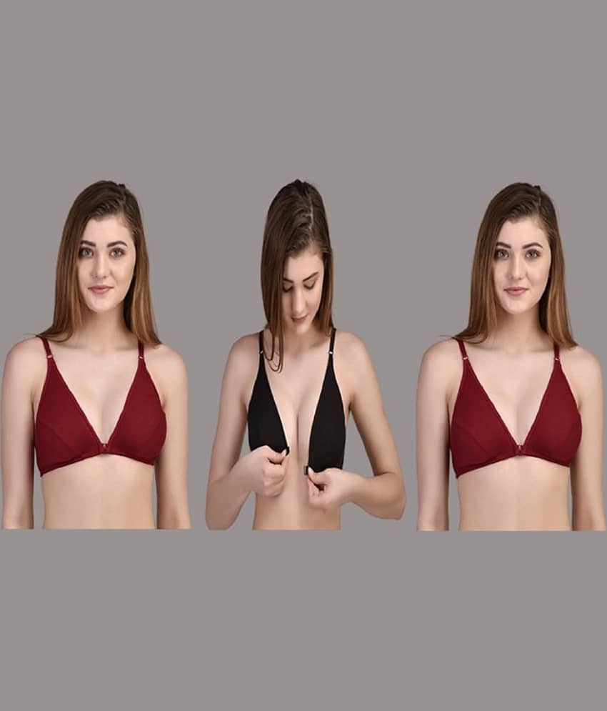 Zourt Pack of 3 Cotton Non Padded Women's T-Shirt Bra ( Multicolor )