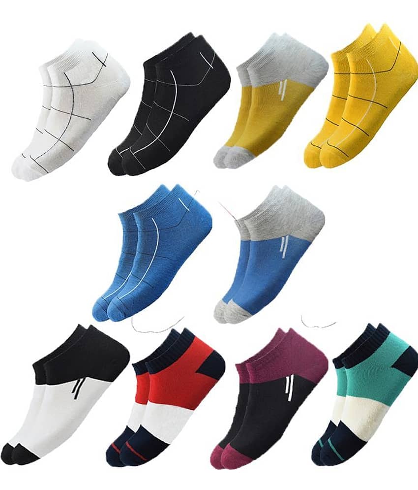 hicode Blended Men's Striped Multicolor Ankle Length Socks ( Pack of 10 )